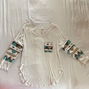 Pink Owl Cream Tunic with Geometric Sleeves